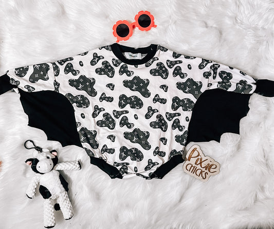 RTS Lux Cow Batty Romper - LOTS!